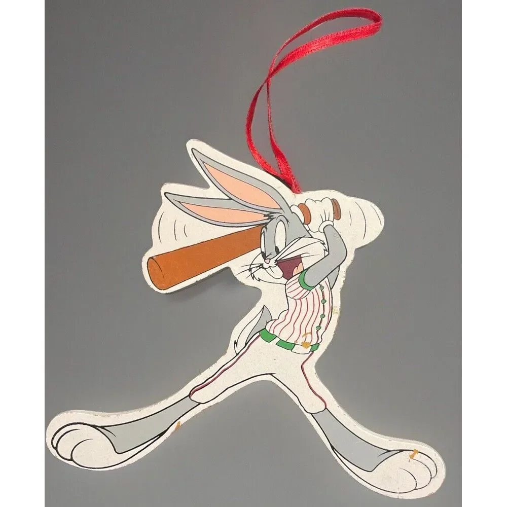 Vintage✨ Kurt Adler Wood Looney Tunes Bugs Bunny Baseball Ornament 1996‎